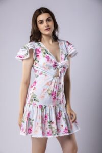 Linen Front Bow Tie Up Dress