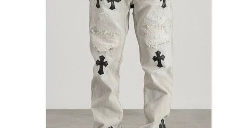 Chrome Heart Cross Stitched Leather Jeans