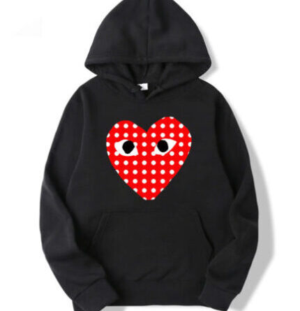 CDG White Dotted Heart Hoodie Black 433x516 1 430x512 1