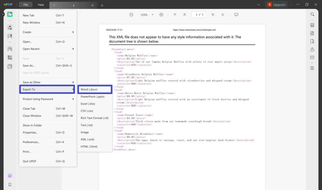 Manual Conversion of XML to Word