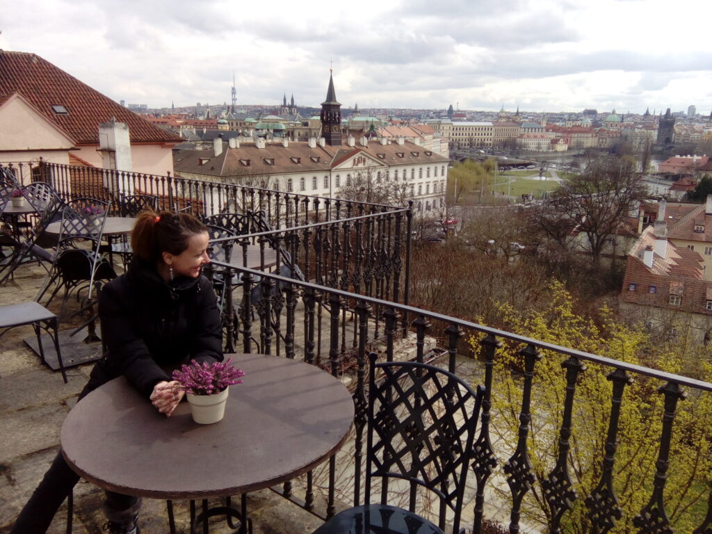 Girl enjoying the evening in terrace